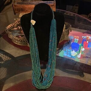 Elegant Beaded Necklace - Turquoise and Red